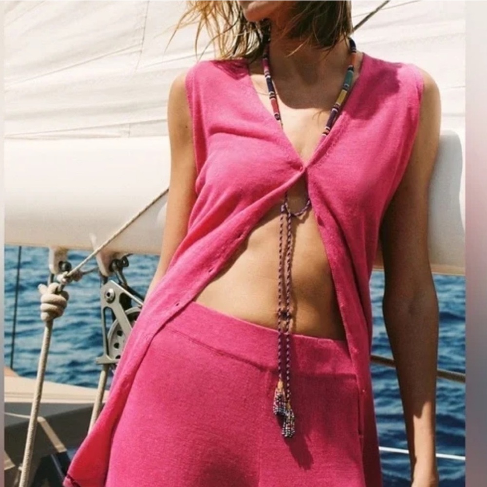 NEW Zara linen bright pink oversized vest